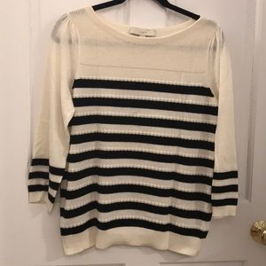LOFT cream and black 3/4 length sleeve sweater